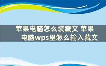 苹果电脑怎么装藏文 苹果电脑wps里怎么输入藏文